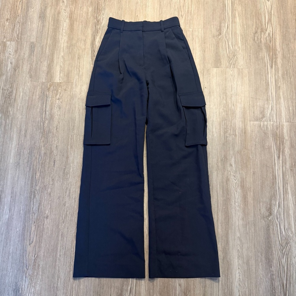 Abercrombie &‎ Fitch Womens 24/00 Cargo Pocket Wide Leg Pleated Dress Pants Navy